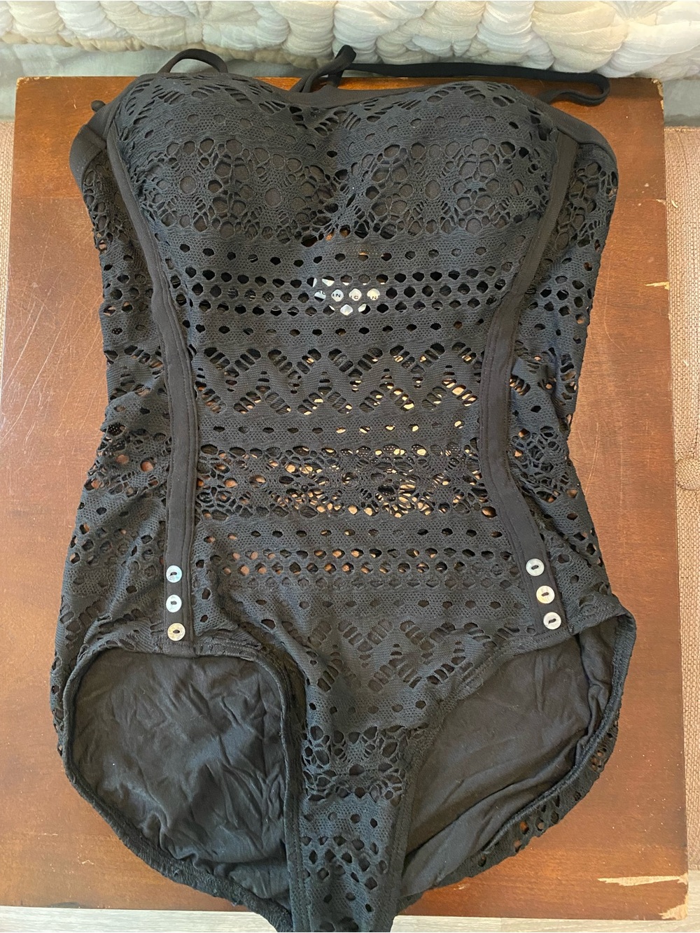 Women’s Black Crochet One-Piece Swimsuit - Strap Support